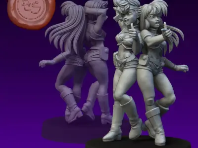 The Lovely Angels - Dirty Pair - 32mm 3D Print Miniatures FREE Free 3D print model