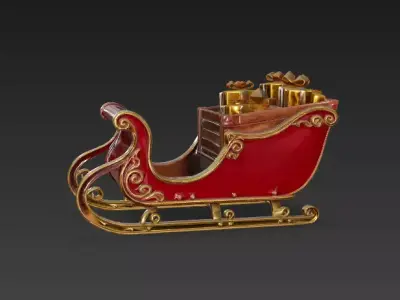 Santa Golden Gift Sleigh 3D Model Low-poly 3D model
