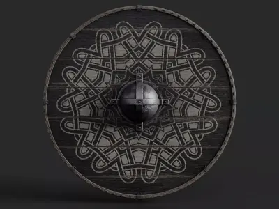 Slavic round wooden shield-painted  with nordic symbol Low-poly 3D model purchase