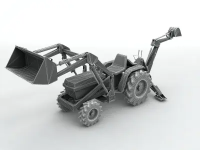 Backhoe Tractor Low-poly 3D model