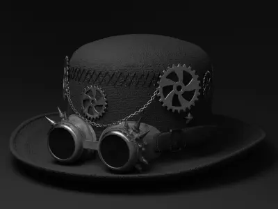 Hat with Goggle Steam Punk Style Low-poly 3D model