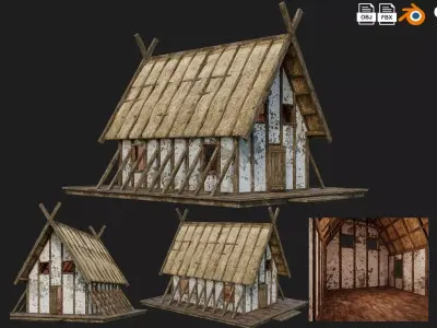 Old Medieval Building House 4K Textures GameReady 90 Low-poly 3D model