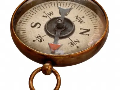Vintage Brass Compass 3  3D model with PBR textures Low-poly 3D model