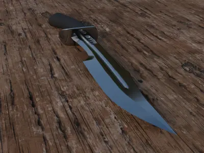 combat knife on a wooden surface 3D model
