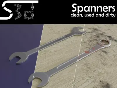 Spanners Wrenches clean used dirty Low-poly 3D model