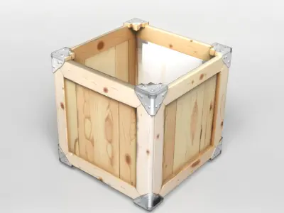 Wooden Storage Crate with Metal Reinforcements 3D model