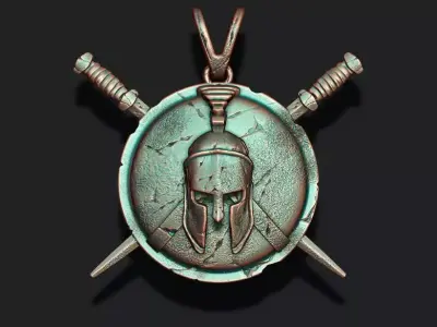 Spartan Helmet Shield Sword pendant 3D print model