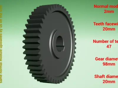 Cylindrical gear - paired - z47 m2 D98 d20 3D print model