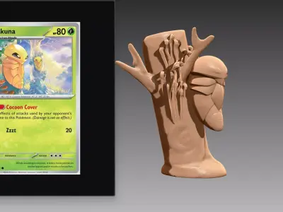 Kakuna waiting on tree Pokemon OBJ STL 3D print model
