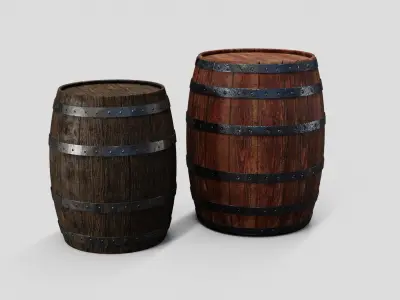 Wooden barrel set Low-poly 3D model