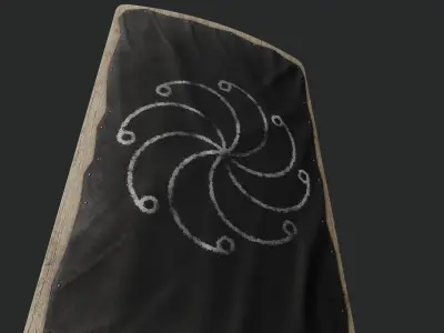 Slavic square leather shield-painted black with  radial symbol Low-poly 3D model