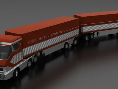 Big Red Gas Turbine 1964 Concept Semi Truck and Double Trailer Low-poly 3D model