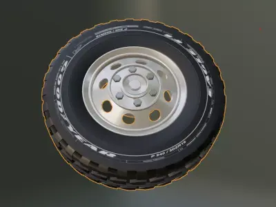 Heavy Duty Truck Tire with Steel Rims  Low-poly 3D model