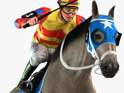 Racehorse and Jockey HQ 002 3D model