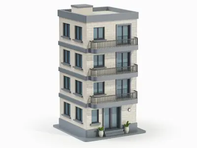  Cartoonish Apartment Building Low Poly 3D Bundle 