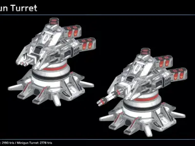 Minigun Turret Low-poly 3D model purchase