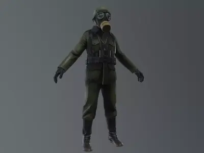 german soldier with gas mask 3D model
