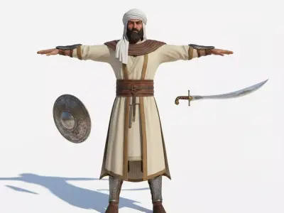 Realistic Arabian Desert Warrior 3D Model  Rigged  Game Ready Low-poly 3D model purchase