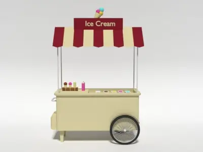 Low Poly Cartoon Ice Cream Cart Low-poly 3D model