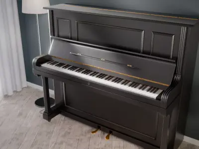 Black Upright Piano Low-poly 3D model