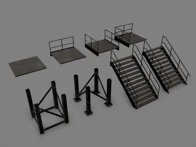 Lowpoly Modular Industrial Stairs Low-poly 3D model