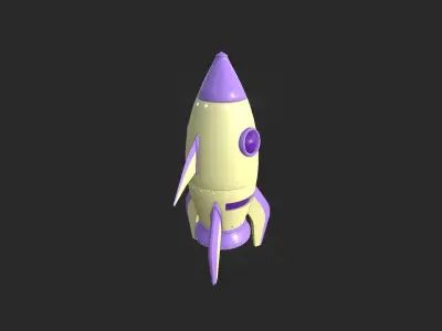 Cartoon Spaceship 04 Yellow Purple - Spacecraft Vehicle SciFi Low-poly 3D model