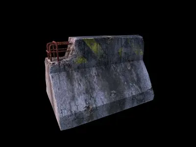 Road Block Damaged Low-poly 3D model