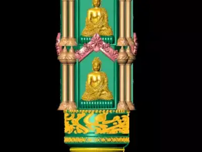 Ornate Thai Buddhist Buddha Statues Amulet Case Low-poly 3D model