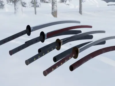 Katana samurai swords for sims Low-poly 3D model
