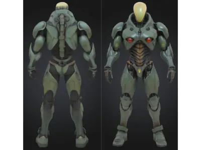 Futuristic Bio Mechanical Robot Low-poly 3D model