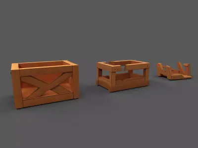 Modular Low Poly Wooden Crate Set Low-poly 3D model