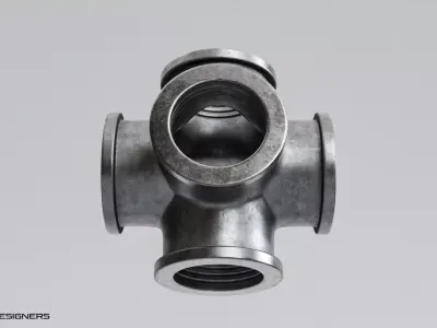 Industrial 6-Way Pipe Fitting Connector 3D model