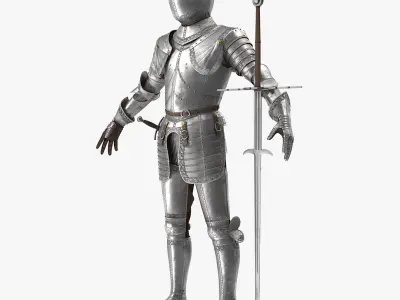 Medieval Knight Plate Armor with Zweihander Rigged for Cinema 4D 3D model