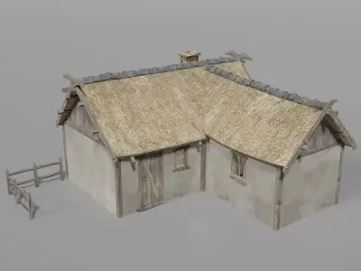 Medieval house Low-poly 3D model 7