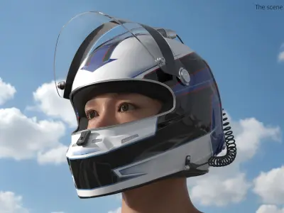  Full Face Racing Helmet on Head with Raised Visor 