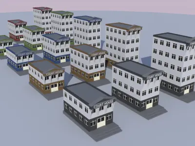 Cartoon Building Low Poly Building Commercial Courthouse Low-poly 3D model