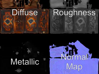 Ornate Antique Book Model Pack for Interactive Environments Low-poly 3D model