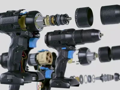 Drill Animated with All Parts Low-poly 3D model