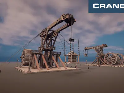 Giant Medieval Cranes Pack Low-poly 3D model