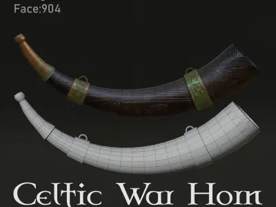 Celtic Style War Horn GameReady PBR Low Poly Low-poly 3D model