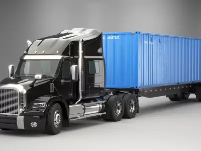 Generic Semi Truck with ISO Shipping Container Trailer 3D model