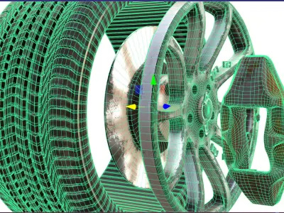 car wheel with dirty tire and ring - Game-Ready - VR AR Low-poly 3D model