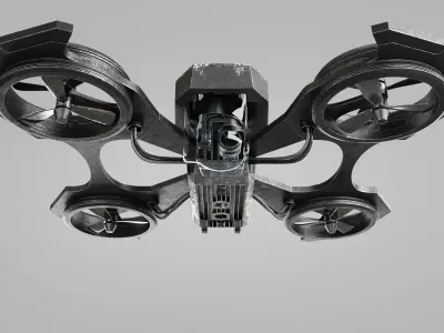 Drone quadcopter flying in sky with flames 3D model