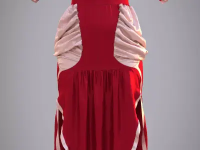 3D High-Low Tiered Ruffle Dress 3D model