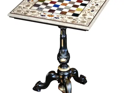 Classic antique marble gaming side table chess Table 3D model