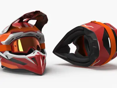  Racing Motocross Helmet with Goggles Red-Orange 
