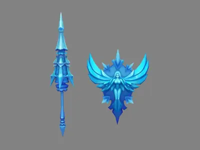 Cartoon Angel goddess Spear Shield Weapon Low-poly 3D model