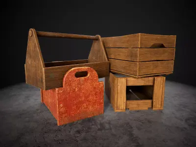 Old wooden crates pack Low-poly 3D model