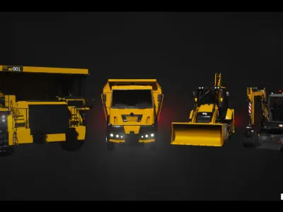 Driveable Animated Construction Vehicles Set of 4 Low-poly 3D model