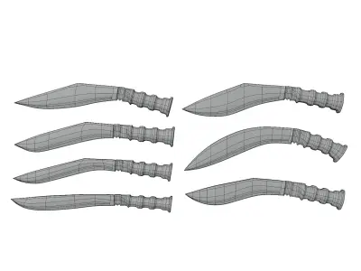 7 Kukri Knives LOW POLY Low-poly 3D model
